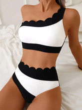 Color Block Bikini Set Sporty One-Shoulder Two-Piece Swimwear Active Corset Swimsuitwear