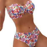 Print Bikini Set Strapless Two-Piece Swimsuit with Matching Panties Perfect for and Pool Trendy and Comfortable