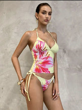 Floral Bikini Sets Printed Swimsuit with Adjustable Ties Triangle Top Two Piece Matching Setss