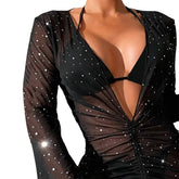 3-Piece Bikini Set Solid Color Two-Piece Swimsuit with Cover-Up Trendywear Solid Black