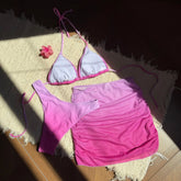 tie dye print bikinis Sets 3pcs with mesh wrinkled perspective mini swimsuit bathing suit biquini