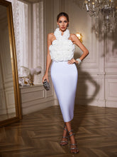 Halterneck Flower Bandage Midi Dress In White