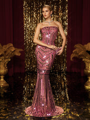 Robe longue bustier en acrylique et strass