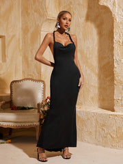Backless Ruched Maxi Dress In Black