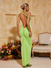 Backless Ruched Maxi Dress In Green
