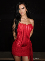 Strapless Lace Dress In Red