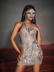 Rhinesone Mesh Mini Dress