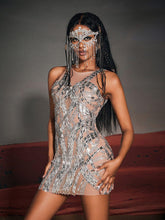 Rhinesone Mesh Mini Dress