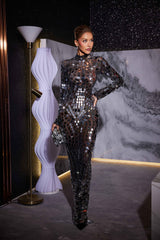 Robe longue maxi en maille acrylique à manches longues