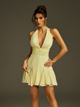 Plunge Neck Ruffle Mini Dress