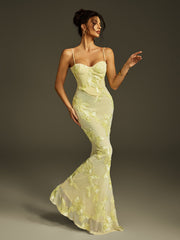 Spaghetti Embroidered Flower Maxi Dress