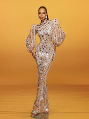 Robe maxi ornée à manches longues