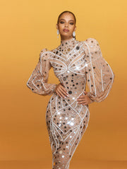 Robe maxi ornée à manches longues