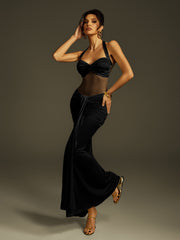 Halterneck Draped Maxi Dress In Black