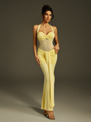 Halterneck Draped Maxi Dress In Butter Yellow