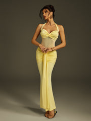Halterneck Draped Maxi Dress In Butter Yellow