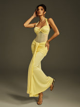 Halterneck Draped Maxi Dress In Butter Yellow