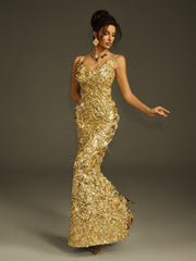 Robe longue bustier fendue à effet métallisé