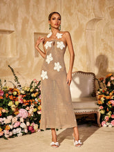 Halterneck Cutout Flower Midi Dress