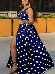 Printing Polka Dot Slit Maxi Dresses