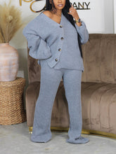 Knit Button Cardigan Wide Pants Set