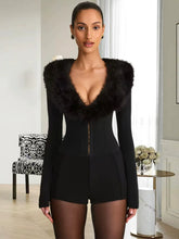 Fur-Trim Cardigan and Mid-Rise Mini Set