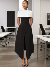 Folded Collar Midi Dress With Tie