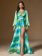Robe longue imprimée à volants et col licou