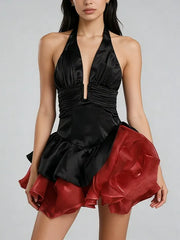 Plunge Neck Flower Mini Dress