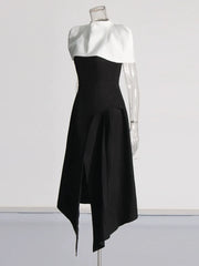 Folded Collar Midi Dress With Tie