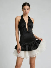 Plunge Neck Flower Mini Dress