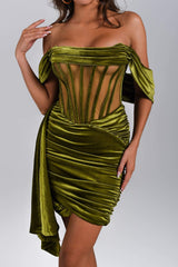 Velvet Corset Mini Dress - Green