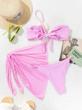 3D flower pink plaid bandeau bikinis Sets 3pcs with cover mesh swimsuit bathing suit biquini tankini