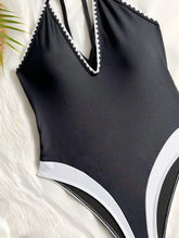 deep v-neck swimsuit one piece black white patchwork bikinis backless hollow bikini thong bathing Swimwear Biquini