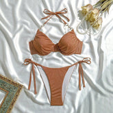 giltter brown halter bikinis Sets two pieces thong swimsuits Swimwear conjunto de bikini tankiniwear biquini