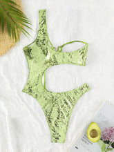 glitter green sanke print one shoulder swimsuits one piece hollow out Swimwears biquini bathing