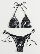 gothic print black triangle bikini Set separate thong Swimwear Biquini conjunto de bikini tankiniwear