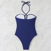 plain halter tie swimsuits one piece hollow out bikinis swimwears biquini bathing tankini