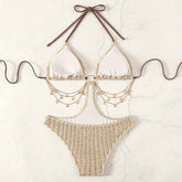 ribbed metal chain swimsuit one piece hollow waist bikinis halter swimwears biquini bathing tankini