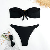 solid black and red bandeau bikinis Sets two pieces metal thong swimsuit bathingwear biquini bakini