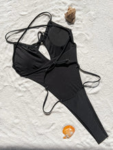 solid black drawstring bandage backless swimsuit one piece bikini thong swimwears biquini bathing