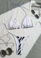 zebra striped micro bikinis Sets two pieces halter patchwork swimsuit bathingwear swimming suit