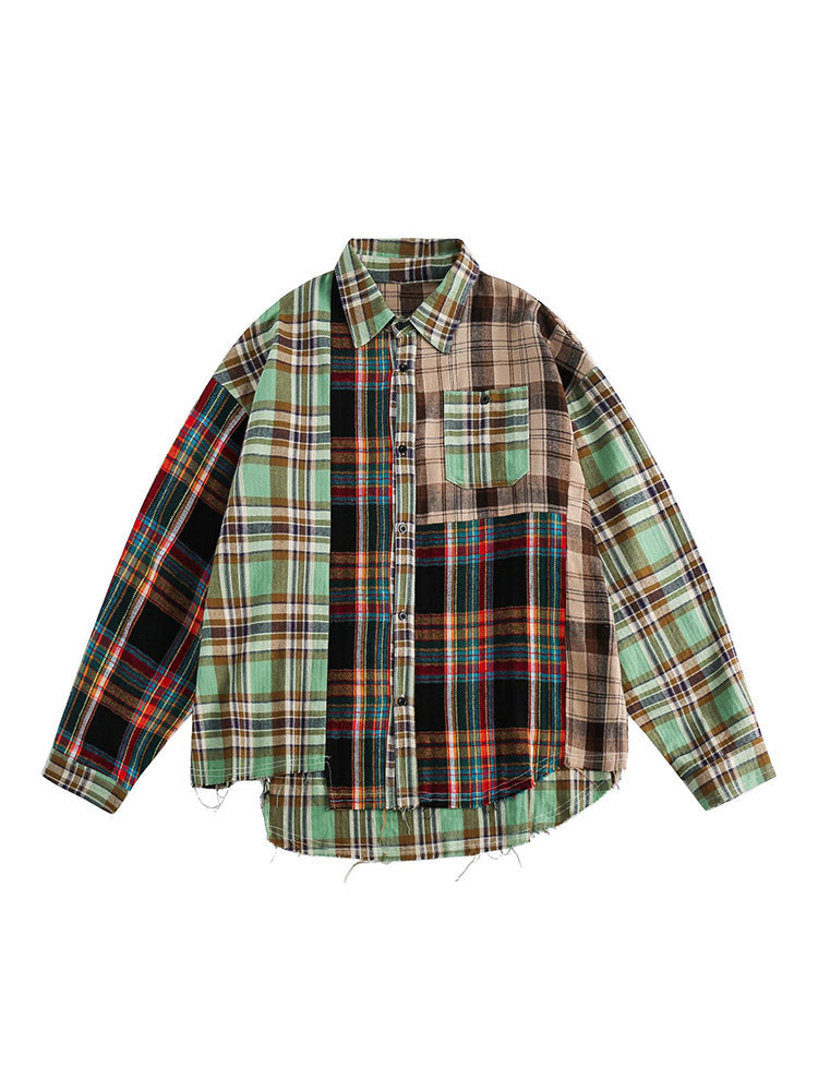 Plaid Loose-Fit Raw Edge Shirts