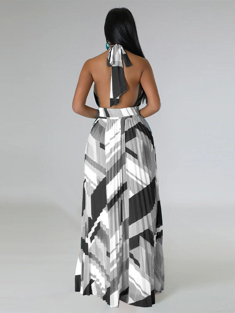 Halter Pleated Maxi Dresses