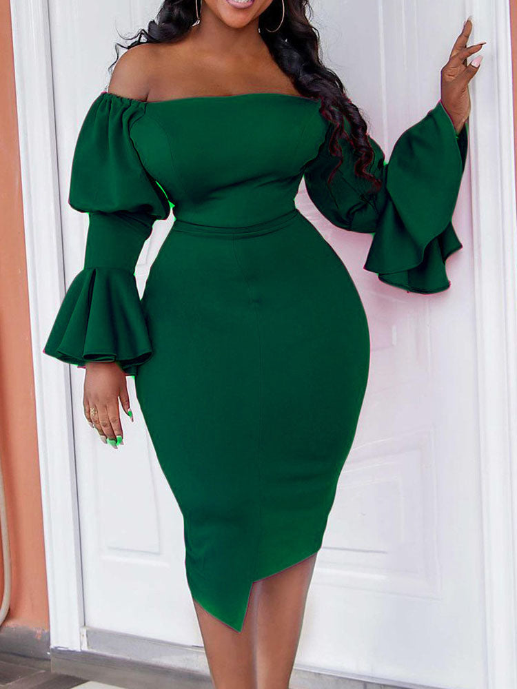 Ruffle Trim Sleeve Off Shoulder Dresses