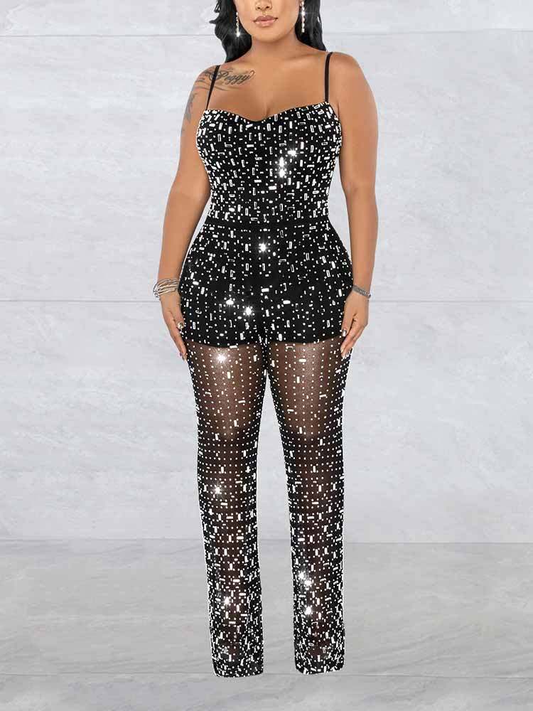 Combinaison en résille à strass 
