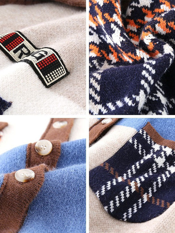 Retro Color Block Sweater Cardigans