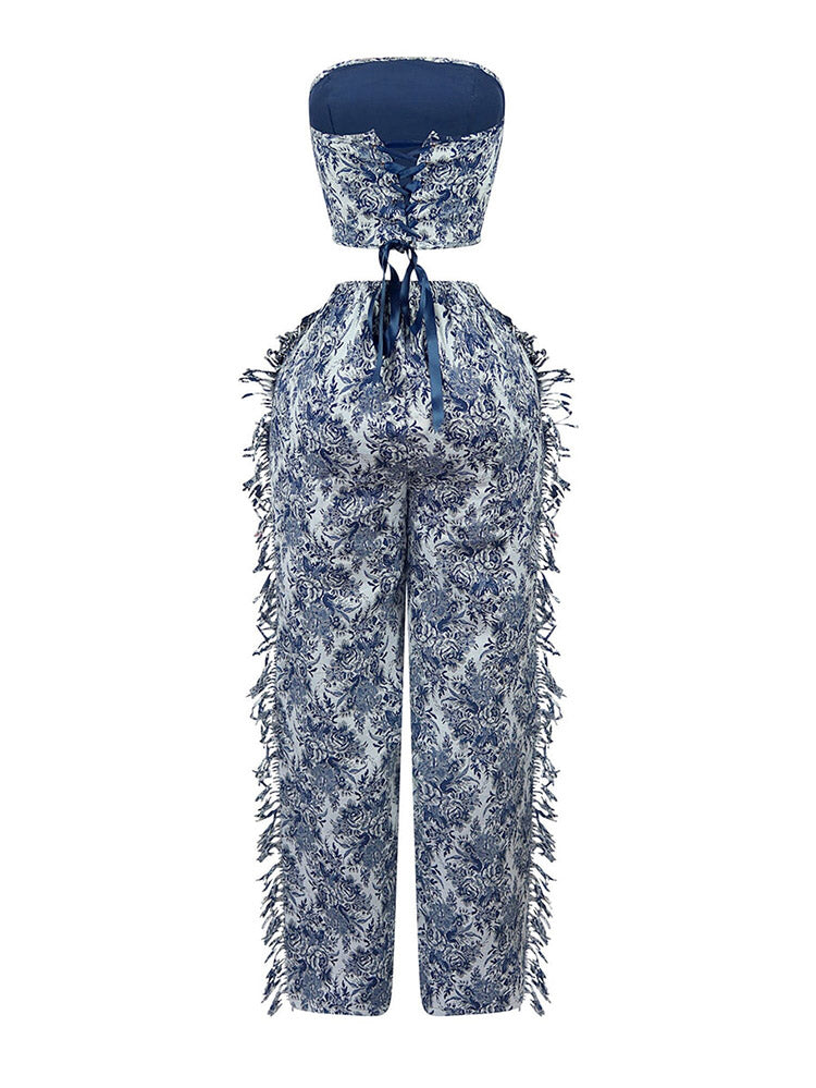 Vintage Tube Top Fringe Pants Set