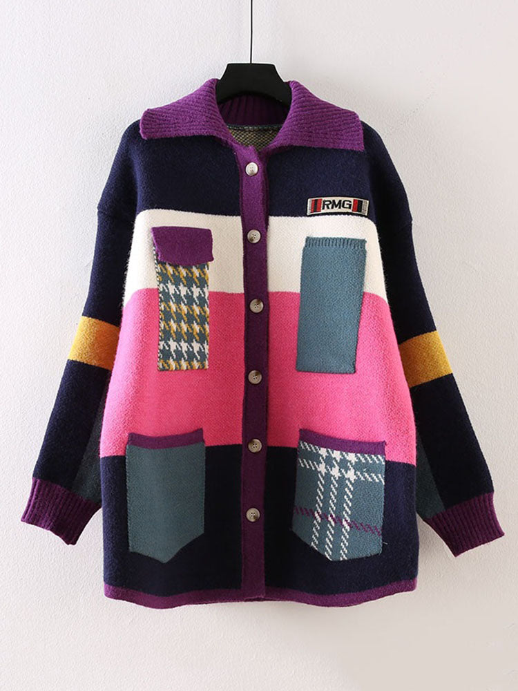 Retro Color Block Sweater Cardigans