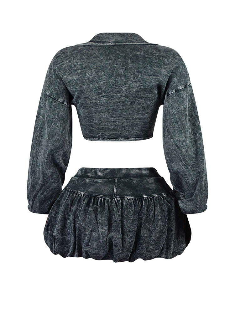 Washed Top Bubble Skort Set